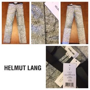 Helmut Lang Beige and Black Rift Leather Leggings